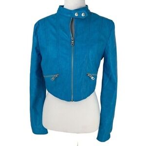 7 for all Mankind Faux Leather Teal Blue Moto Jacket S